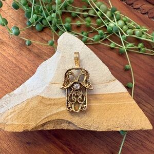 VSA Virgins Saints & Angels Gold Toned Hamsa Interchangeable Pendant Crystal